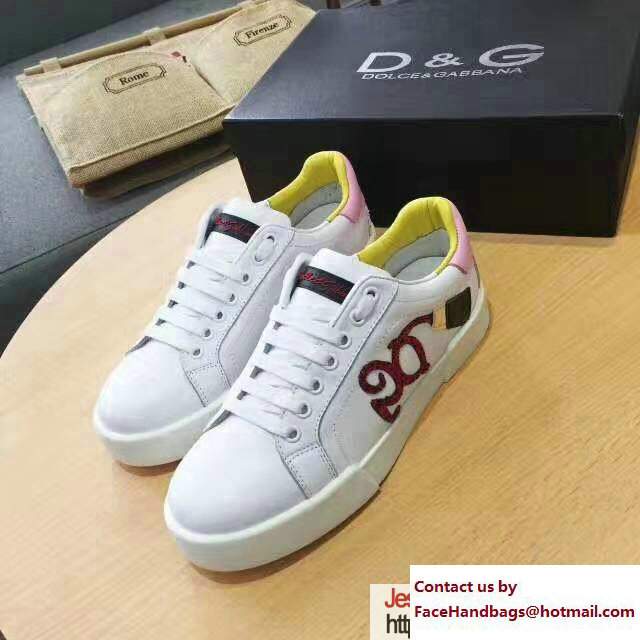 Dolce  &  Gabbana Leather Sneakers Sequins Logo White 2017